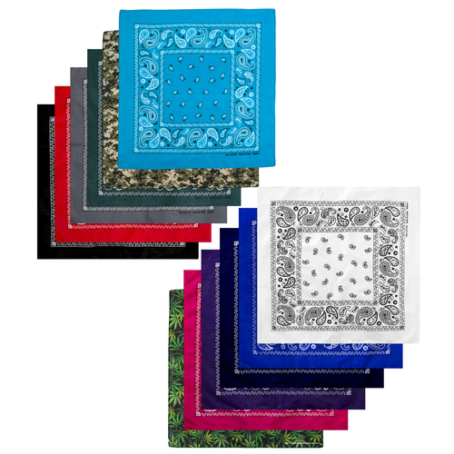 12er Pack Bandanas 100 % Baumwolle 22 x 22 Zoll groß Mehrzweck Paisley Schal Maske - Bild 1 von 35