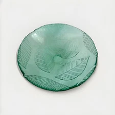 Green Crystal Centerpiece Bowl with Embossed Leaves