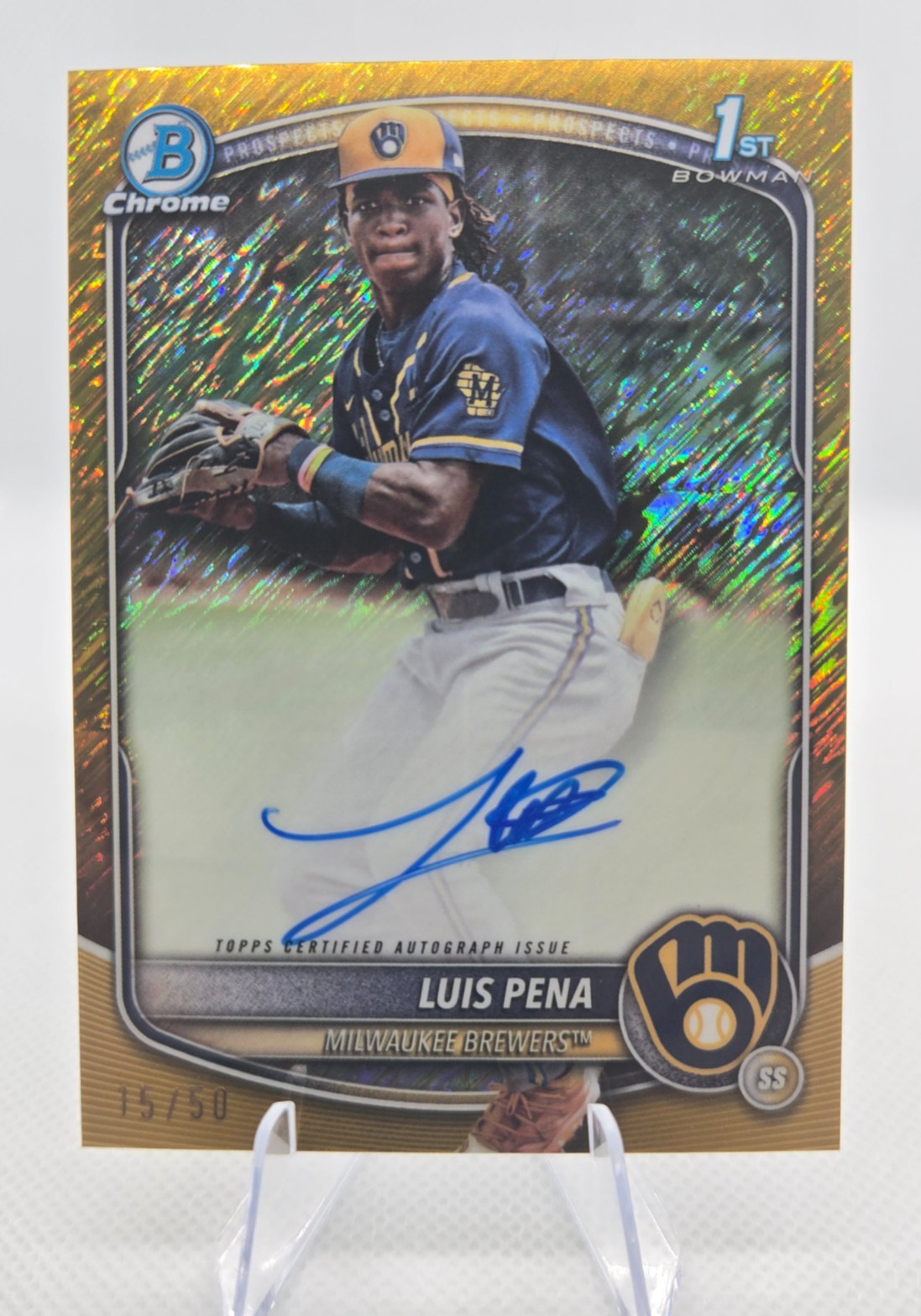 2025 Bowman Chrome Luis Pena 1st Bowman Gold Shimmer Auto 15/50 #CPA-LP
