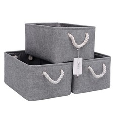 Fabric Storage Basket Set of 3, Foldable Linen Storage Box for Nurs... Fast Ship