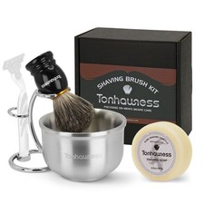 Shaving Brushes Kit For Men, 4 In 1 Brush Set Badger Hair with Soap