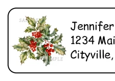 Christmas Botanical Holly Cluster Personalized Address Labels Stickers Tags