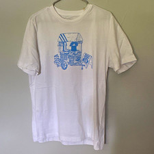 adidas Men's White Blue Graphic Logo Cotton Jersey Crew Neck T-Shirt Sz M