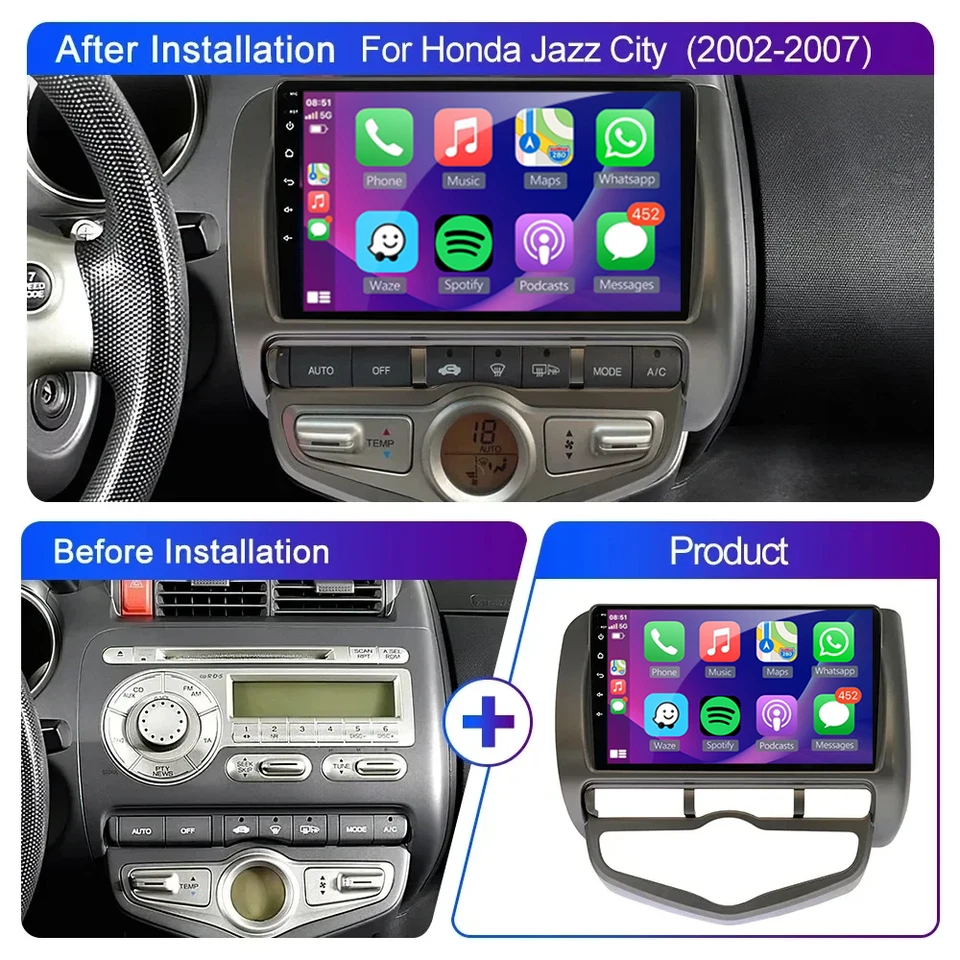 9'' Android 15 Autoradio Navi Carplay Für Honda Fit/Jazz/City 2002-2007 6G+128GB - Bild 2 von 4