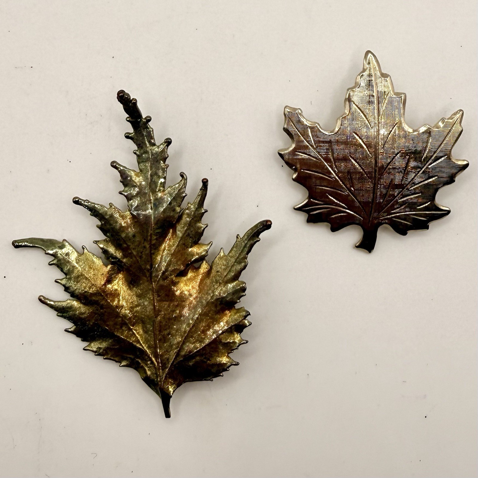 Vintage Gold Tone Leaf Brooch Lot Maple Autumn Fall Nature Pins Pair