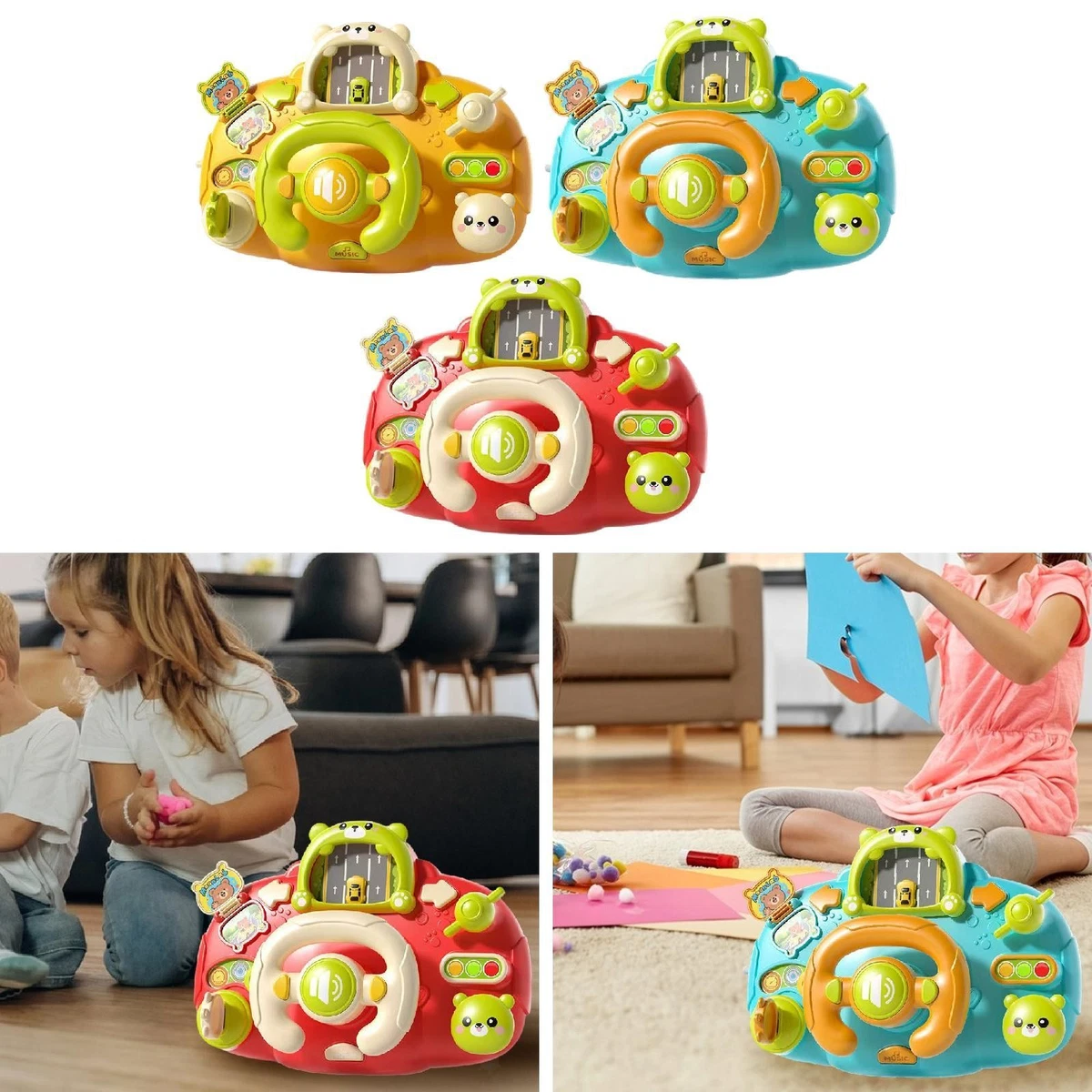 Volante Giocattolo Interattivo Per Bambini Con Musica E Luci. Simulatore Di Guida Con Base A Ventosa, Clacson E Pulsanti. Gioco Educativo Per Sviluppare Motricità Fine. Regalo Per Bimbi.