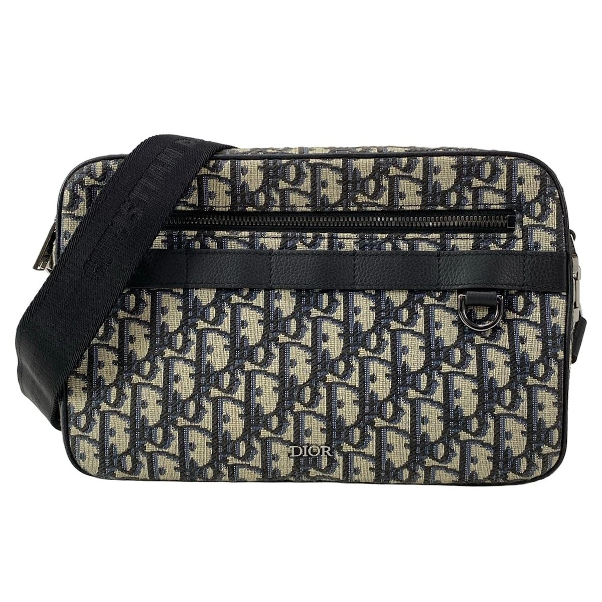 Authentique sac DIOR/ChristianDior Safari maxi bleu marine beige noir sac à bandoulière jacquard