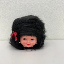 VTG Kitsch Baby Doll Face Head Black Hair Tissue Kleenex Box Cover Dispenser