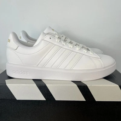 Adidas Grand Court 2.0 Tennis Shoes White w/ Gold Metallic Women's Size 9.5 - Image 1 of 4