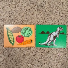 Vintage 1981 Judy Instructo Wooden Puzzles Vegetables  Tyrannosaurus Rex Set 2