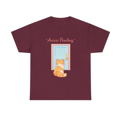 Unisex Heavy Cotton Tee Cat Door Waiting Funny Humor Cute Indoors Pet Animal