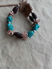Native american style 2 row brown Buffalo bone And Turquoise Nugget bracelet