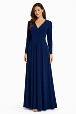 KOH KOH Long Sleeve V-Neck Maxi Dress Navy Blue Women’s Small NWT