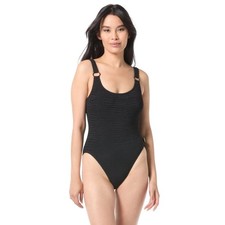 Vince Camuto Textured Scoop Neck One Piece Swimsuit Women 4 Black Ring 134 NWT