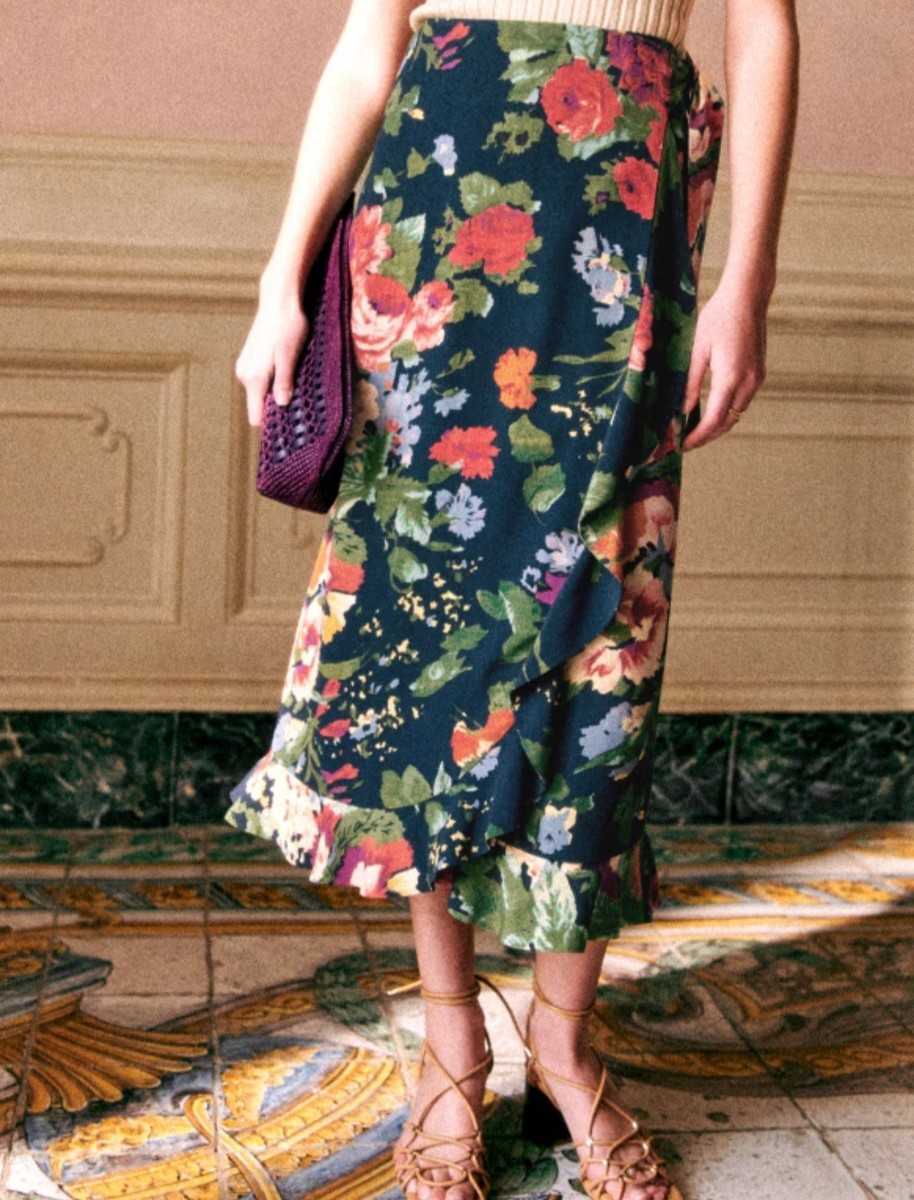 NWT Sezane Melaine Midi Wrap Skirt In Trianon floral Print Size EU