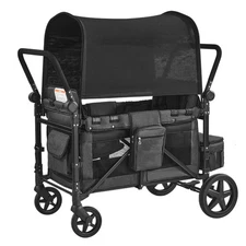 Uimoso Wagon Stroller 4 seater Push Pull Quad Collapsible Stroller with Canopy
