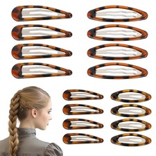 16 Pcs Snap Hair Clips, 4 Size Classic Tortoise Metal Hair Clips No Slip Oval