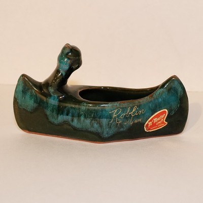 Vintage McMaster Craft  Pottery Blue Green Glazed Canoe Planter Roblin Canada