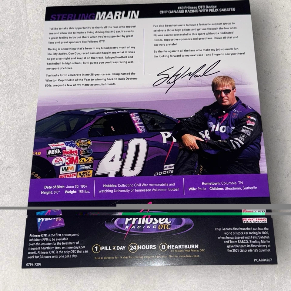 斯特林·马林 2004 年老式纳斯卡温斯顿杯签名照片 PRILOSEC 道奇 #40 — 第 2/2 张图片