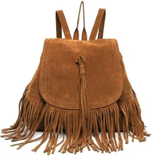 Women Backpack Purse Suede Fringed Tassel Shoulder Bag Fashion PU Leather Travel