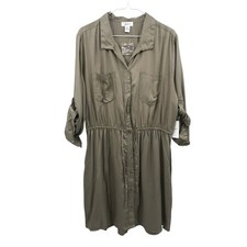 Japna Womens Green Roll Tab Sleeve Shirt Dress Size XL 