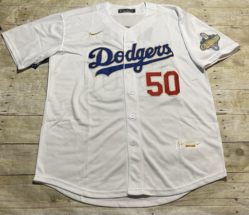 New Mookie Betts Dodgers 2025 World Series White Gold Stitched Jersey Large