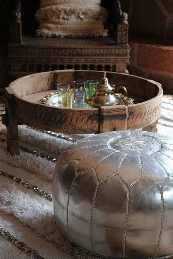Silver pouf ottoman deals