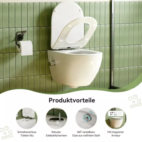 Wand WC Taharet + Armatur Softclose Sitz Dusch-WC Toilette Hänge Bidet-Funktion - Bild 5 von 12