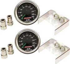 2 airmaxxx Dual Needle Gauges 200 PSI Black Face 1/4" Air Ride Suspension Syste