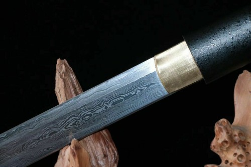 Damascus Folded Steel Handmade Ninja Japanese samurai sword Straight Blade Sharp - Picture 5 of 9