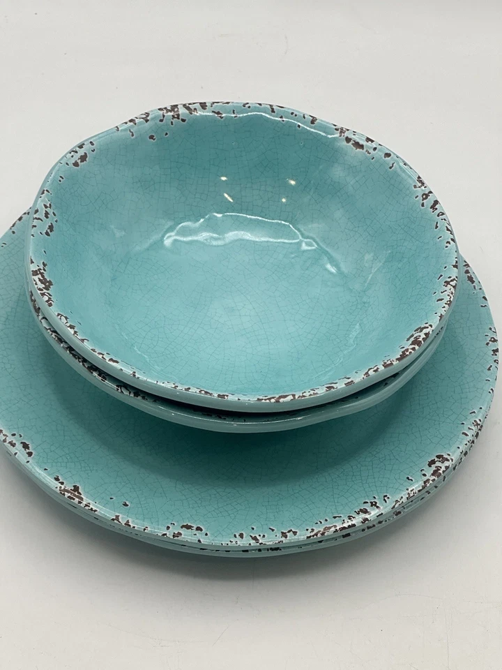 Juego de 2 platos de melamina IL Mulino New York 2 cuencos color aguamarina envejecida Foto 2 de 4