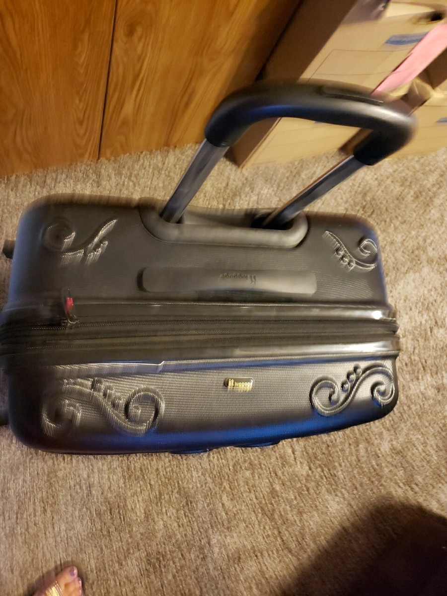 IT Luggage Expandable Black Embossed Skull Sugar Hardside Spinner