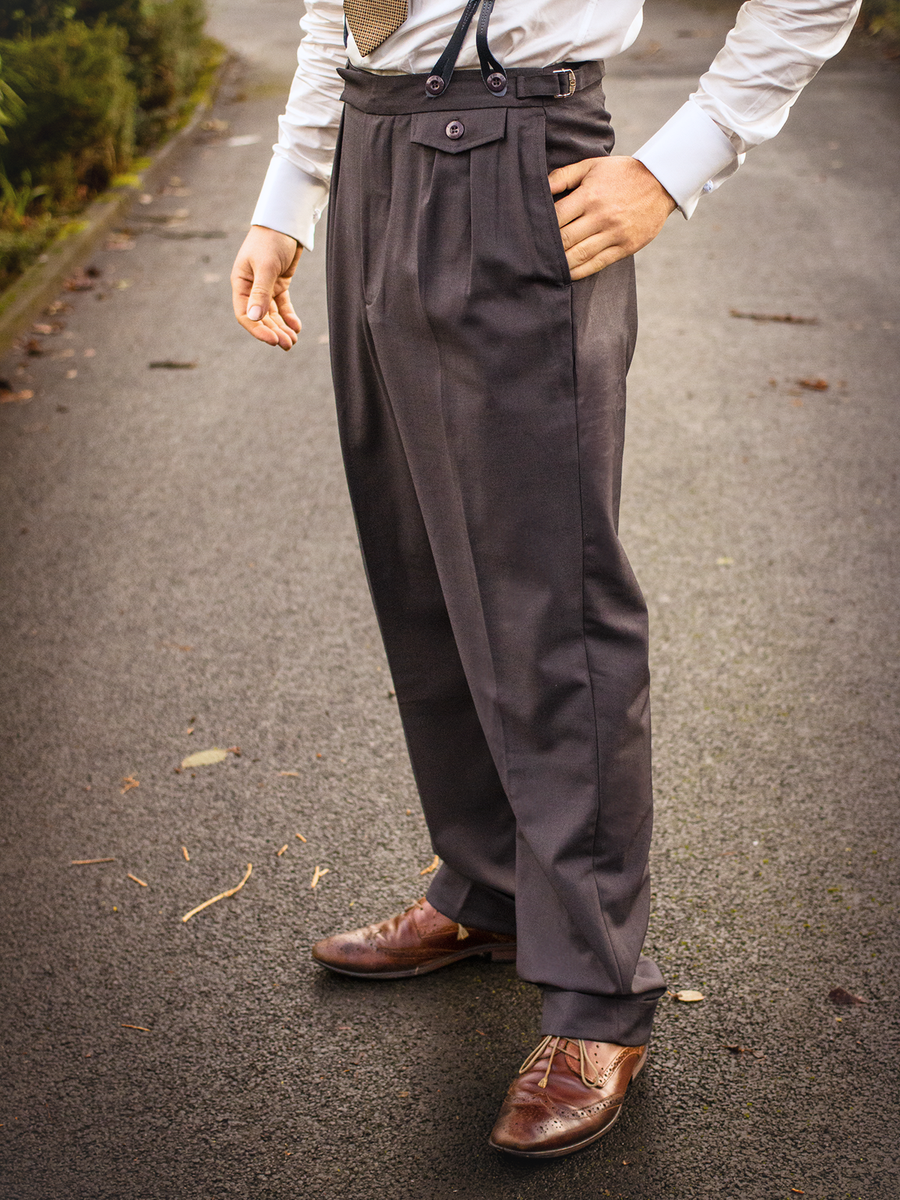 スーツ AGE OLD Classic 2Tuck Trousres 30s Style Men's 1930's Black and Grey Stripes Pants Vintage Style Suit