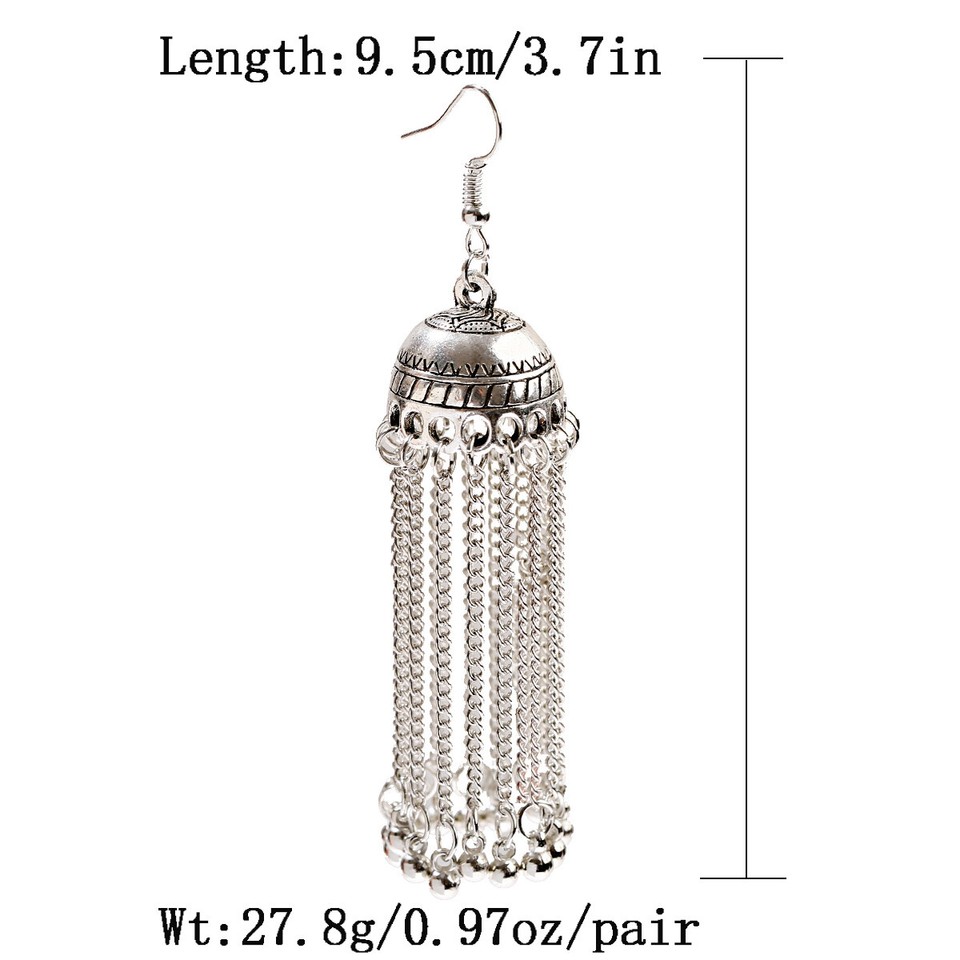 Vintage Jhumki Earrings Vintage Tassel Jhumki Earrings For Women - Ethnic Gypsy Indian Style, Hook Closure Unbranded Hook Tassel Fashion Earrings - Foto 8