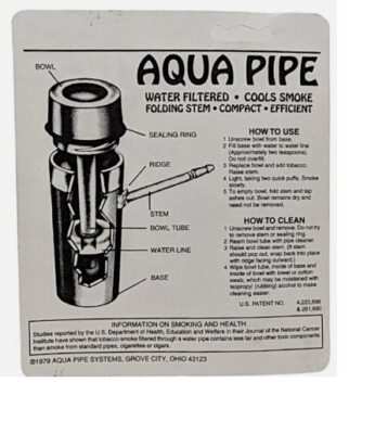 BLACK 4'' AQUA PIPE Waterpipe Original Portable COMES WITH FREE PIPE SCREENS!