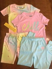 New NWT Hurley Girls 4 Piece Pastel Tie-Dye Look Pajama Sleepwear Set Size 6