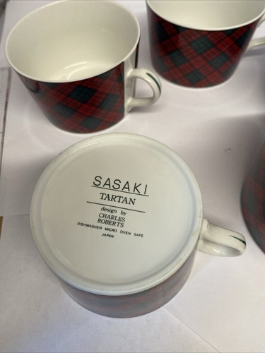 Sasaki Tartan design by Charles Roberts Japan 4 Cups / Sugar Bowl - Picture 3 of 4