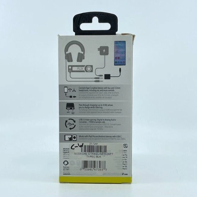 Plugue adaptador de áudio Scosche para dispositivos USB C Samsung Galaxy S23 Ultra Pixel 7 - Imagem 2 de 3