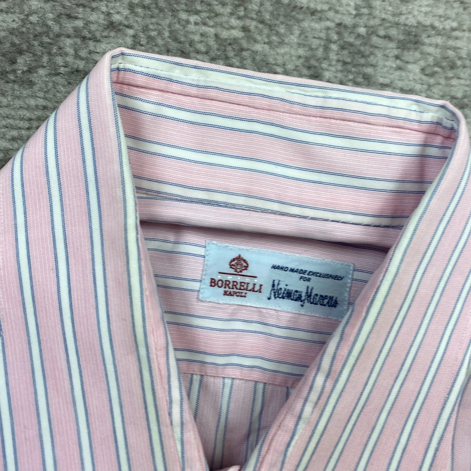 Camisa Borrelli Napoli Oxford Abotonada 16 Grande Rosa Blanco Italia Vestido Preparación Para Hombres Foto 4 de 4