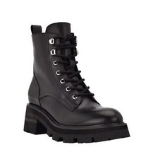 Marc Fisher 249 Women's Lucien Lace Up Combat Booties Leather Black 11