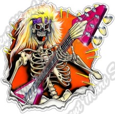 Skeleton Guitarist Rock N Roll Music Skull Car Bumper Vinyl Sticker Decal 4.6"