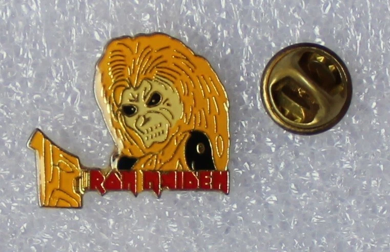 1980s-90s IRON MAIDEN Lapel Pin 2 x 2.5 cm. (0.8" x 1") Eddie, Steve Harris