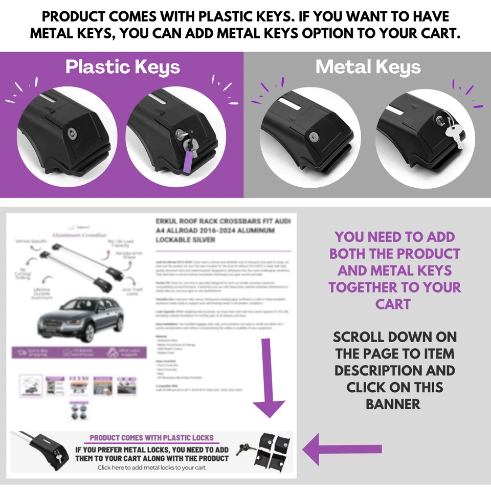 2 Piece Lockable Roof Rack -Cross Bars Fit Chevrolet Traverse 2018-2023 -Black - Image 3 of 4