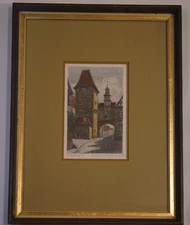 Vintage 5" Hand Colored Signed Etching Ernst Geissendorfer German Orig