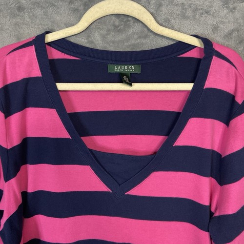 Lauren Ralph Lauren Sweater Women Size 3X Pink Black Stripe V Neck 3/4 Sleeve - Picture 2 of 12