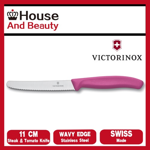 Victorinox Classic Serrated Steak & Tomato Knife Round Tip 11cm Wavy Edge Pink - Picture 1 of 3