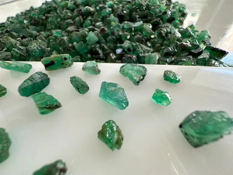 10 Pcs Emerald Rough, Zambian Emerald Rough, Emerald Rough For Pendant, Raw Lot. - image 2 of 3