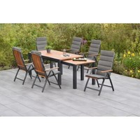 Merxx GartenmöBel Athos Set 13Tlg. 6 Klappsessel +6 Kissen, Grau +1 Ausziehtisch