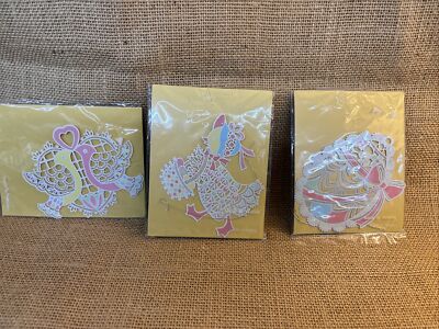 Lot of 3 Vintage NIP Current EASTER METAL ORNAMENTS Duck Egg Love Birds