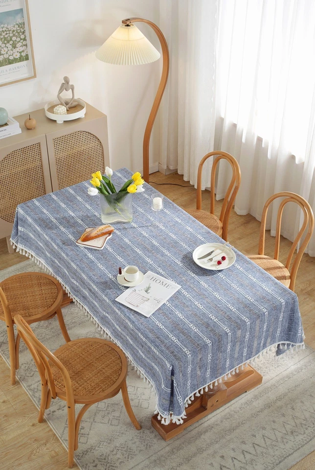 Chic Hollow Striped Tablecloth Coffee Tea Dining Table Cover Home Decor Gift - Image 2 of 4